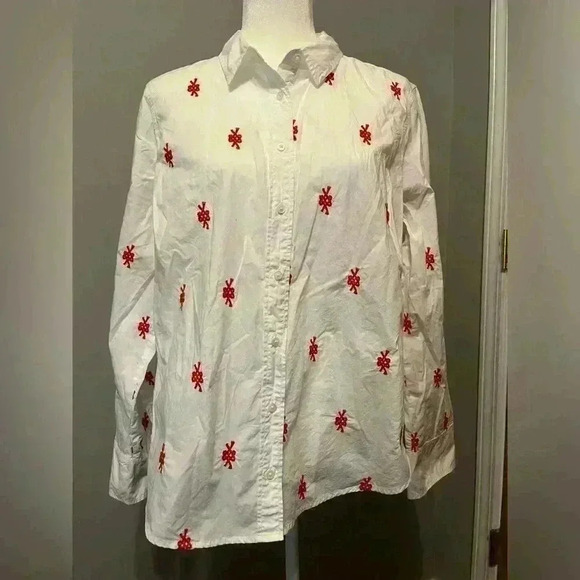 J. Crew Cotton Poplin Slim Perfect Shirt with Knot Embroidery Size 16 - Picture 3 of 8